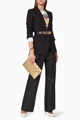 Buy Moschino Gold Dollar Studs Leather Clutch For Women Online Ounass UAE
