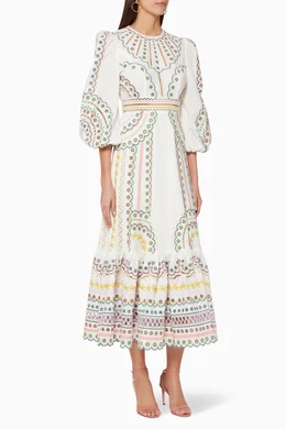 Buy Zimmermann Neutral Peggy Embroidered Midi Dress For Women Online |  Ounass UAE