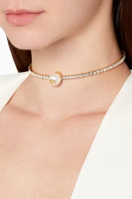 Buy Miu Miu Gold Solitaire Jewels Crystal Pearl Necklace For Women Online Ounass UAE