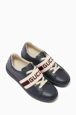 Buy Gucci White Ace Gucci Stripe Leather Sneakers For Boys Online Ounass UAE