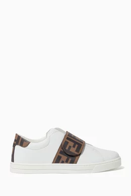 Buy Fendi White FF Logo Velcro Sneakers For Boys Online Ounass UAE