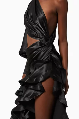 Buy Bronx and Banco Black Monica Ruffled Gown For Women Online Ounass UAE