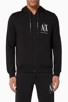 Buy Armani Exchange Black Logo Embroidery Cotton Hooded Sweatshirt