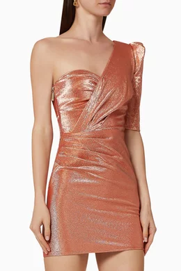 Buy Elisabetta Franchi Pink One-Shoulder Lurex Mini Dress