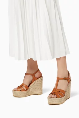 Buy SAINT LAURENT Brown Tribute Platform Espadrille Wedges in Smooth Leather For Women Online Ounass UAE
