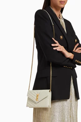 Buy SAINT LAURENT Neutral Monogram Envelope Chain Wallet in Grain de Poudre Embossed Leather For Women Online Ounass UAE