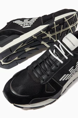 Buy Emporio Armani Black EA Eagle Striped Sneakers in Cordura Leather For Men Online Ounass UAE