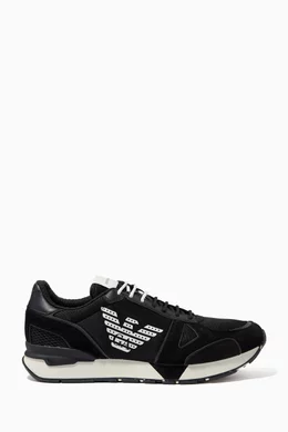 Buy Emporio Armani Black EA Eagle Striped Sneakers in Cordura Leather For Men Online Ounass UAE
