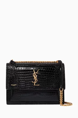 Buy SAINT LAURENT Black Medium Sunset Bag in Crocodile Embossed Shiny Leather For Women Online Ounass UAE