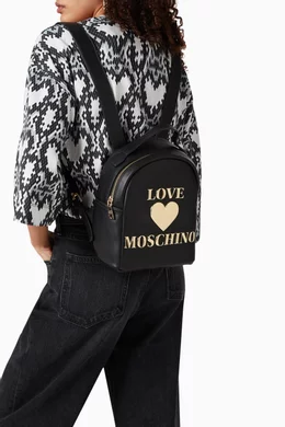 Buy Love Moschino Black Padded Heart Logo Backpack in PU Leather For Women Online Ounass UAE