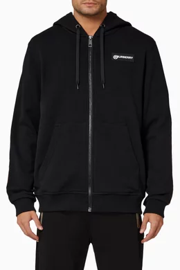 Buy Burberry Black Logo Vintage Check Panel Cotton Hooded Top