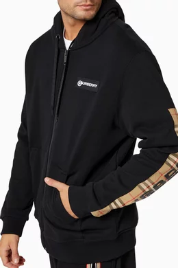 Buy Burberry Black Logo Vintage Check Panel Cotton Hooded Top For Men Online Ounass UAE