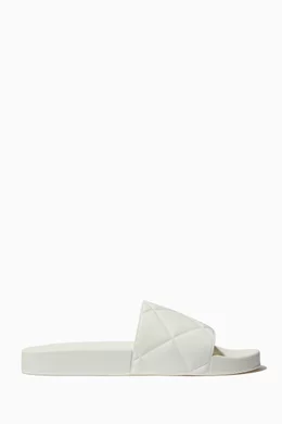 Buy Bottega Veneta White Slide Sandals in Quilted Rubber For  display picture 1