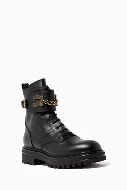Buy Elisabetta Franchi Black Logo Detail Combat Boots in Leather For Women Online Ounass UAE