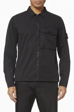Buy Stone Island Black Cotton Zip Overshirt For Men Online Ounass UAE