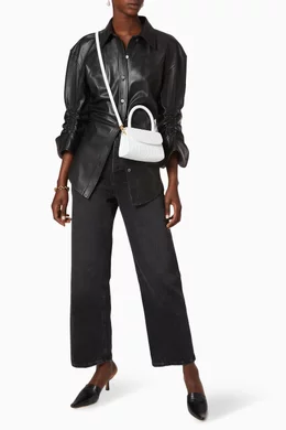 Buy BY FAR White Mini Bag in Circular Croco Embossed Leather