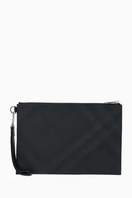London check and leather pouch store