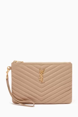 Buy SAINT LAURENT Neutral Monogram Tablet Pouch in Matelasse Leather For Women Online Ounass UAE