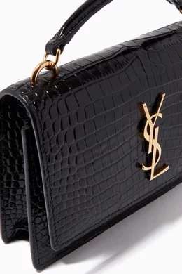 Sunset chain wallet in crocodile embossed shiny leather cheap