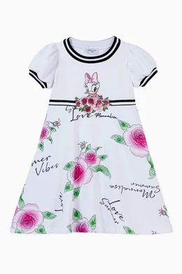 Buy Monnalisa White Daisy Floral Print Dress in Cotton For Girls Online Ounass UAE