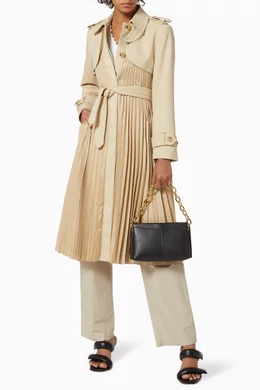 Buy SANDRO Neutral Vino Pleated Trench Coat For Women Online - Main Image