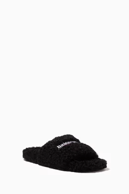 Furry slip on sandals on sale