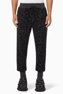 Buy Dolce Gabbana Grey Flocked Leopard Print Jogger Pants in Jersey For Men Online Ounass UAE