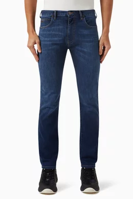 Buy Emporio Armani Blue J45 Regular fit Jeans in Stretch Cotton twill Denim For Men Online Ounass UAE