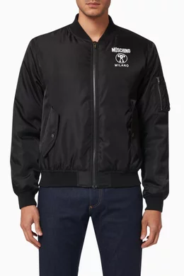 Buy Moschino Black Double Question Mark Bomber Jacket in Nylon For Men Online Ounass UAE