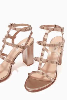 Buy Valentino Garavani Neutral Valentino Garavani Rockstud 90 Sandals in Metallic Leather For Women Online Ounass UAE