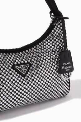 Buy Prada Silver Triangle Logo Mini Hobo Bag in Crystal