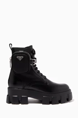 Buy Prada Black Monolith Combat Boots in Brushed Rois Leather Nylon For Women Online Ounass UAE