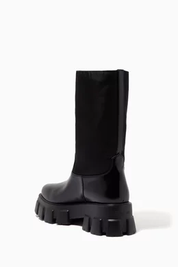 Buy Prada Black Monolith Boots in Re-Nylon Sharp Leather For