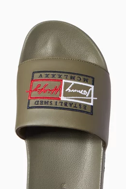 Buy Tommy Hilfiger Green Embroidery Signature Pool Slides in PU