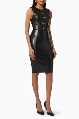 chinese dress ladies ELISABETTA FRANCHI Women's short leather dress in open-work knit