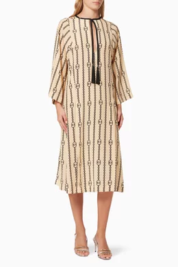 Buy Gucci Neutral Interlocking G Stripe Chain Print Kaftan in Silk For Women Online Ounass UAE