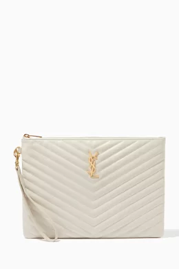Buy SAINT LAURENT White Cassandre Tablet Pouch in Matelasse Leather For Women Online Ounass UAE