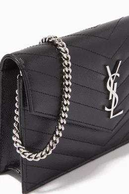 Buy SAINT LAURENT Black Monogram Envelope Chain Wallet in Grain de Poudre Embossed Leather For Women Online Ounass UAE