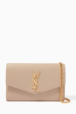 Buy SAINT LAURENT Neutral Uptown Chain Wallet in Grain de Poudre Embossed Leather For Women Online Ounass UAE