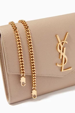 Ysl envelope chain wallet in grain de poudre embossed leather top