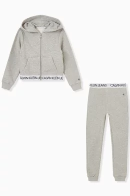 Buy Calvin Klein Grey Hoodie Jogger Pants Set in Fleece For Girls Online Ounass UAE
