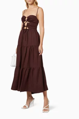 Buy Shona Joy Brown Rubi Lace-up Midi Dress in Linen-blend For Women Online  | Ounass UAE