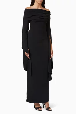 ワンピース SOLACE LONDON Woman Dress Black OS44044 BLACK Solace London // Black One Shoulder Maxi Dress – VSP Consignment