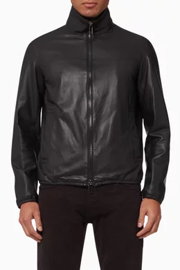 Buy Emporio Armani Black Biker Jacket in Lambskin For Men Online Ounass UAE