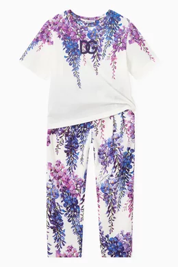 Buy Dolce & Gabbana Purple Wisteria Print Trousers in Poplin For 