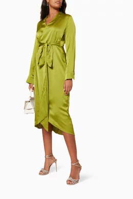 Buy Never Fully Dressed Green Wrap Dress in Satin For Women Online | Ounass  UAE