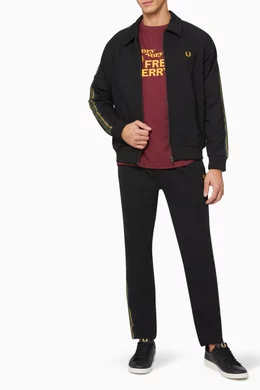 Buy Fred Perry Black Striped Taped Track Jacket in Tricot Twill - Main Image