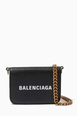 Buy Balenciaga Black Cash Mini Wallet on Chain in Calfskin