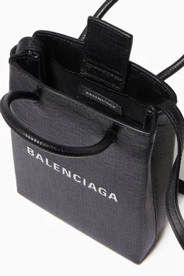 ◆BALENCIAGA 最新作◆Shopping Phone Holder バッグ/Black◆ Balenciaga Shopping Phone Holder Croc-effect Leather Black
