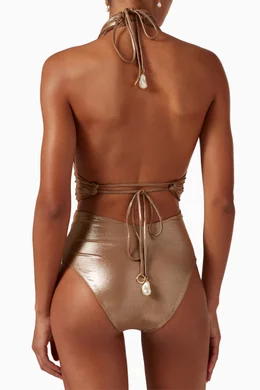Buy Maria Lucia Hohan Gold Jaelyn One piece Swimsuit in Metallic Nylon For Women Online Ounass UAE